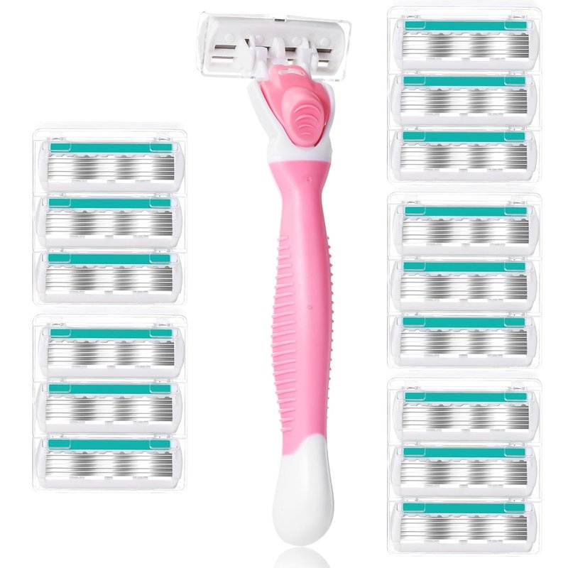 Lasnten 16 Pcs Women Razor 6 Blade Shaving Razor Kit, 1 Handle and 15 Cartridge Refills for Women Lady Sensitive Skin
