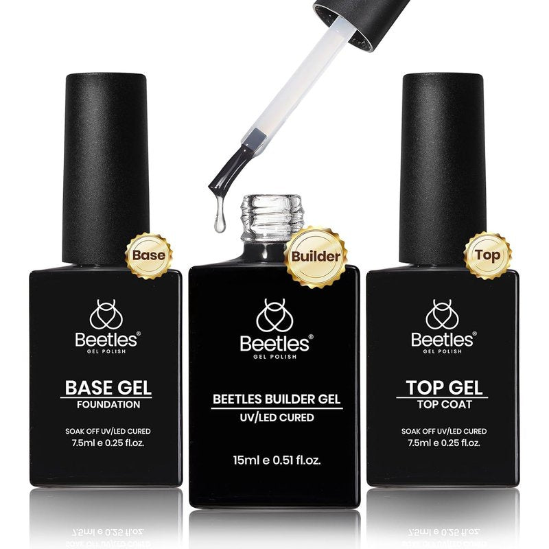 Beetles Builder Gel - Clear Nail Gel Set with Base & Top Coat for Strengthening & Extensions | 3 Pcs