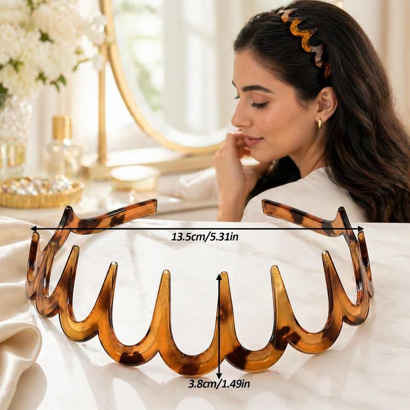 2026 Trend Zig Zag Headbands for Women – 2PCS U-Shaped Comb Hairbands, Strong Grip Non-Slip Slick Back Style, Black & Tortoise Recycled Plastic for Gym & Daily Look (2, black&leopard color)