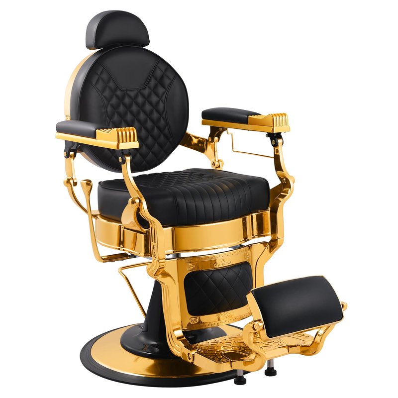 Luxitero Vintage Barber Chair Reclining Black Gold,Heavy-Duty Barbershop Chair,Retro Styling Hair Salon Chair, 550 lbs Capacity