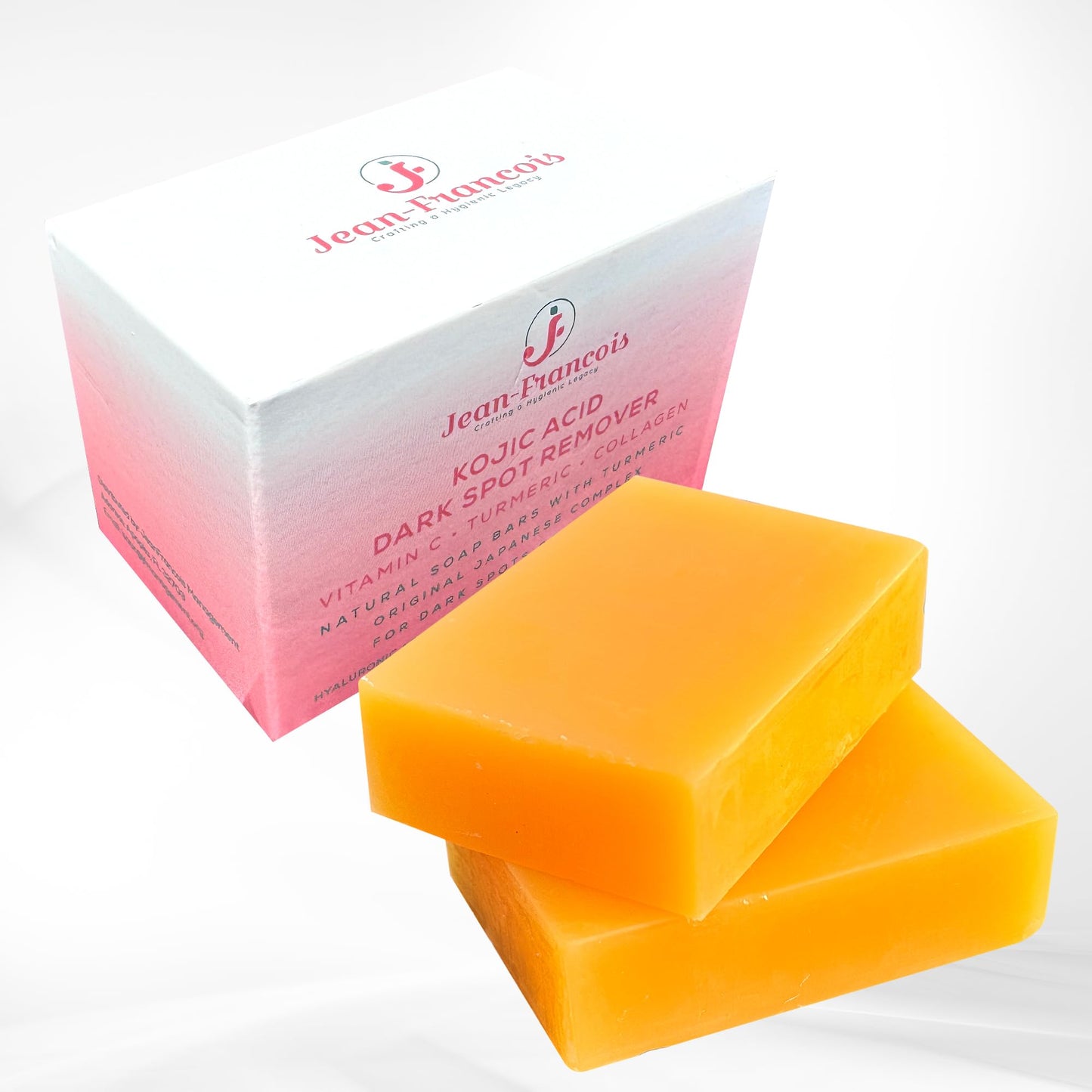 Jean-Francois Kojic Acid Dark Spot Remover Soap Bars with Vitamin C, Collagen, Turmeric - Original Japanese Complex with Hyaluronic Acid, Vitamin C, Vitamin E, Shea Butter, Castile Olive Oil (2 Pack)