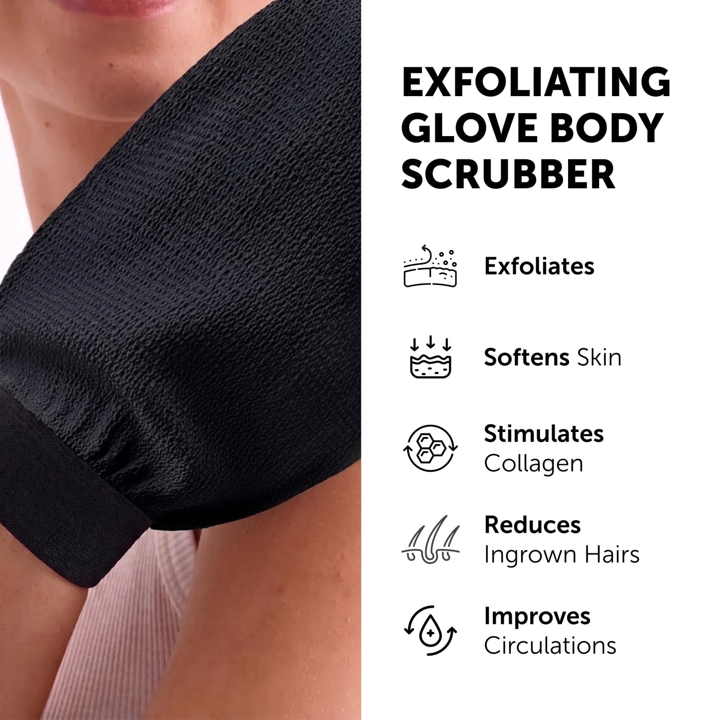 Valitic Exfoliating Glove Body Scrubber - Exfoliating Mitt Dead Skin Remover, Shower Face and Body Exfoliator - Korean Style Skin Scrubber Washcloth - Spray and Self Tan Remover, 1 Black