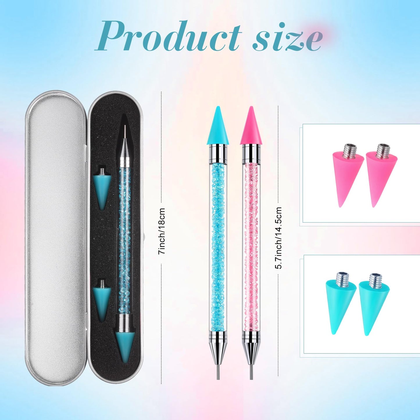 Tatuo 2 Pcs Nail Rhinestone Picker Tool Dual Ended Wax Pen Gem Picker Tool Dotting Pen for Nail Art DIY Rhinestones Dotting Gems Stones Crystals and Charms(Pink, Aqua)