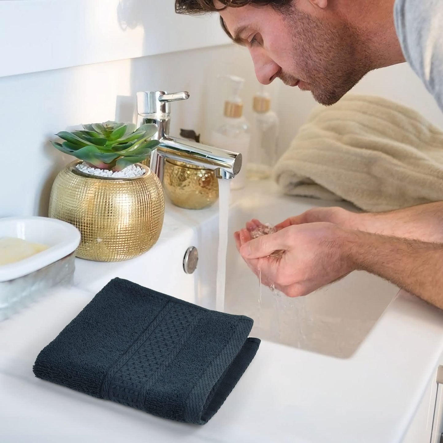 Cleanbear Extra Soft Wash Cloths Washcloths Set 6-Pack 13 x 13 Inches, Highly Absorbent Facecloths (Dark Gray)
