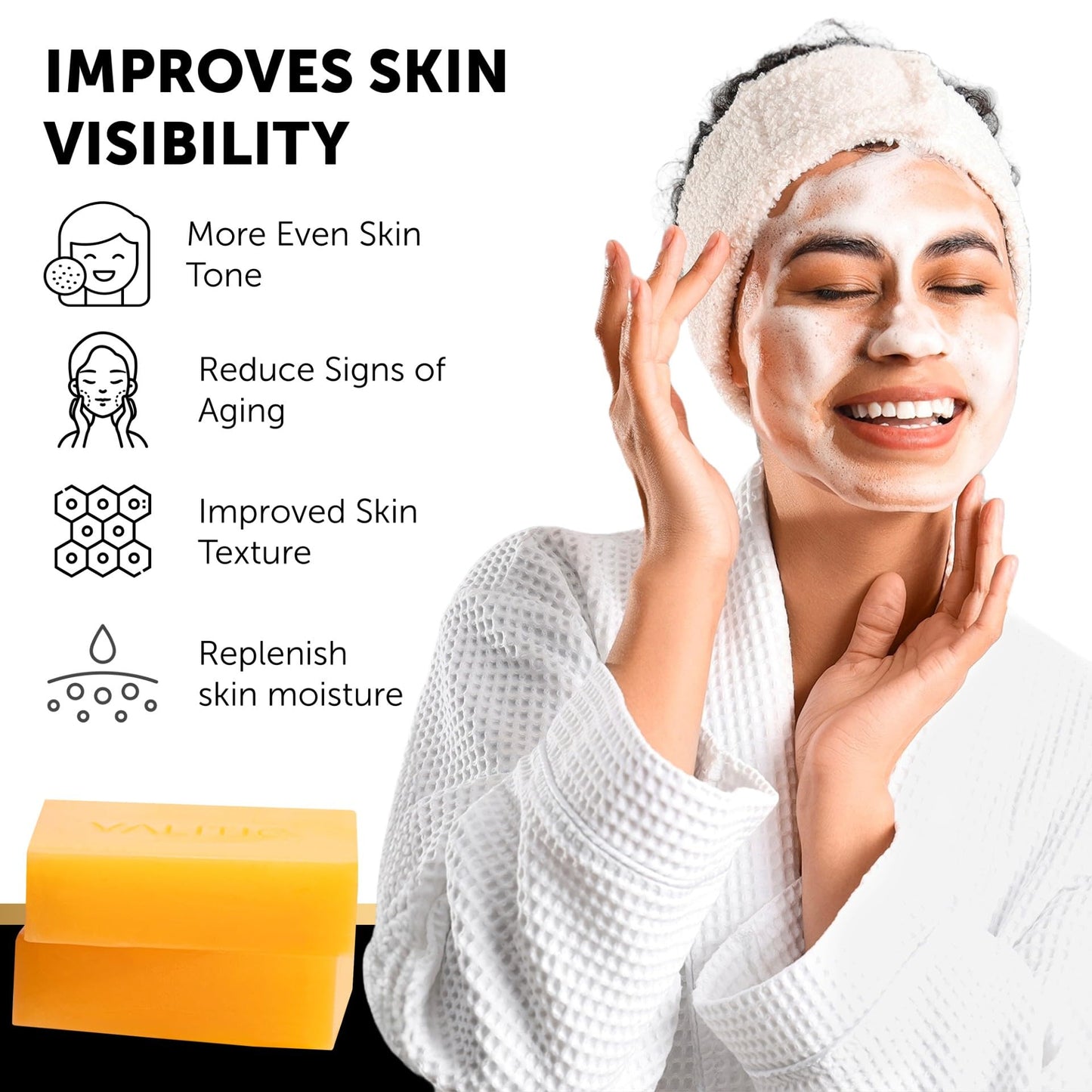 VALITIC Kojic Acid Dark Spot Remover Soap with Turmeric, Vitamin C, Retinol - Original Japanese Complex with Hyaluronic Acid, Vitamin E, Shea Butter, Castile Olive Oil - 2 Pack and African Net Sponge