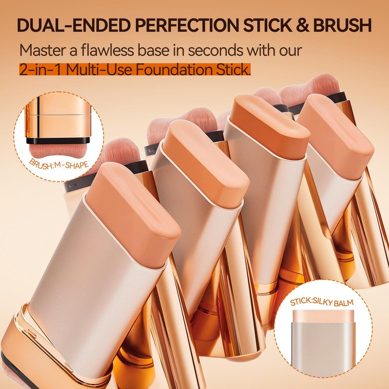 QIANWHITE Korean Foundation Stick Foundation for Mature Skin Tint, Buildable Light to Medium Coverage Foundation Makeup Concealer, Dual-Ended with Brush for All Skin -Natural Dewy Finish (LIGHT SKIN)