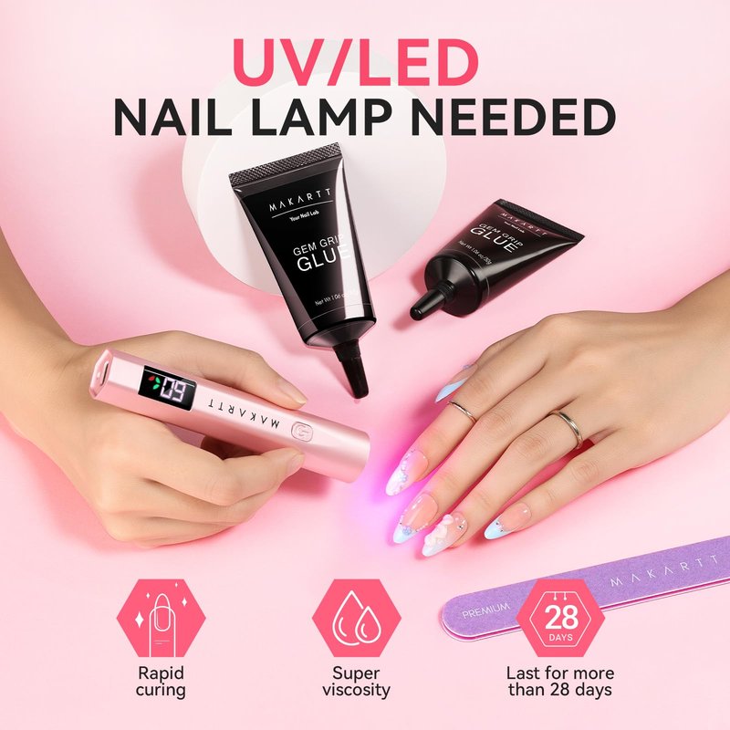 Makartt Rhinestone Glue for Nails - 60G No Wipe Super Strong Nail Gem Glue Bling Gel for 3D Decorations Nail Art Gems Jewelry Diamond for Nails Techs Supplies Beginners Nail Lamp Required