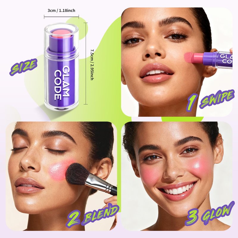 Glam Code Stick Blush for Cheeks - Face Makeup Stick for Eyes, Lips & Cheeks, Multi-Use Cream Blush Balms Set with Natural Flush, Hydrating & Long-lasting丨Vegan & Cruelty-Free - 02#
