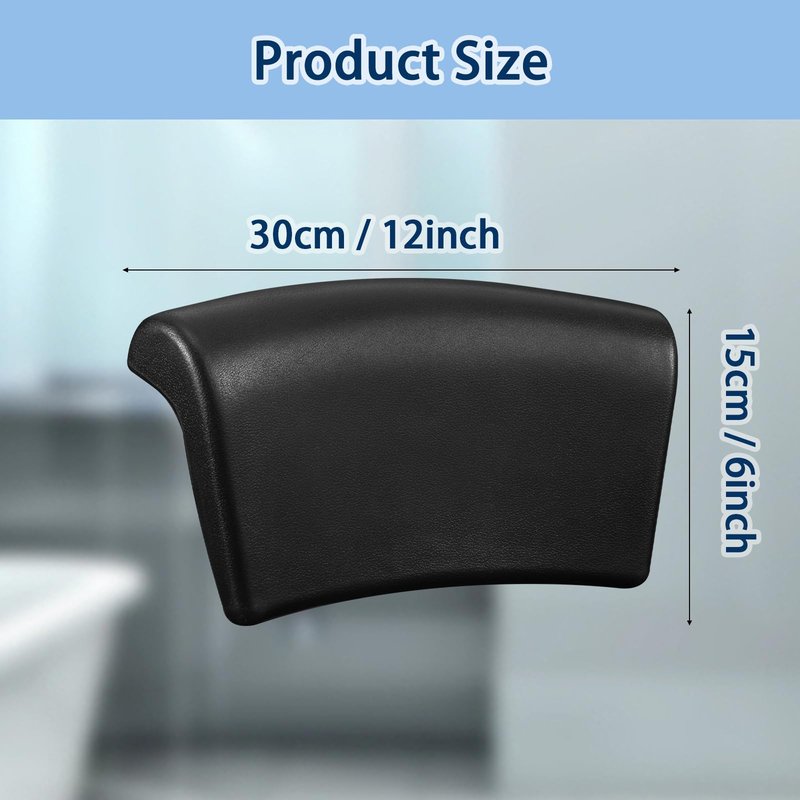Guluto Bath Pillow, Bath Pillows for Tub with Head, Neck and Shoulder Support, Ergonomic Waterproof Bathtub Pillow with Strong Non-Slip Suction Cups, Relaxing Spa, Hot Tubs, Bathroom Essentials Black