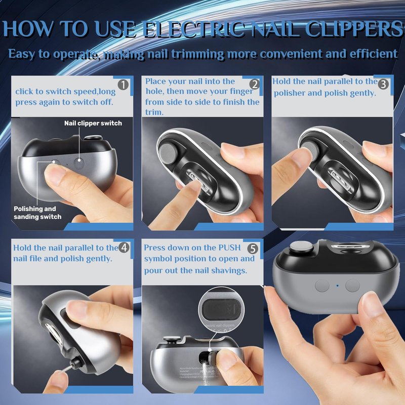 Electric Nail Clippers for Seniors, 2026 3 in 1 Easy Clip Electric Nail Clipper Multifunctional Electric Easy Clip Nail Clippers for Adults，Kids with Polishing and 2 Speeds (Grey)