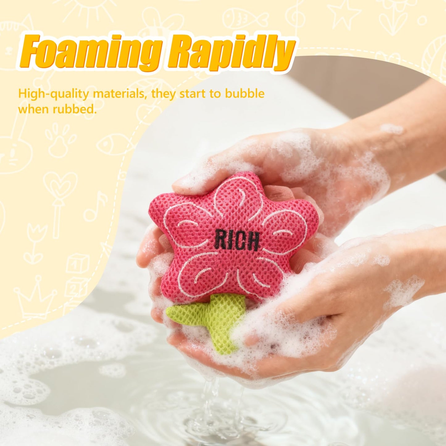 Kids Loofah, Cute Cartoon Animal Kids Bath Sponge with Hanging Rope, Soft Double Mesh for Rich Lather (Pink Octopus)