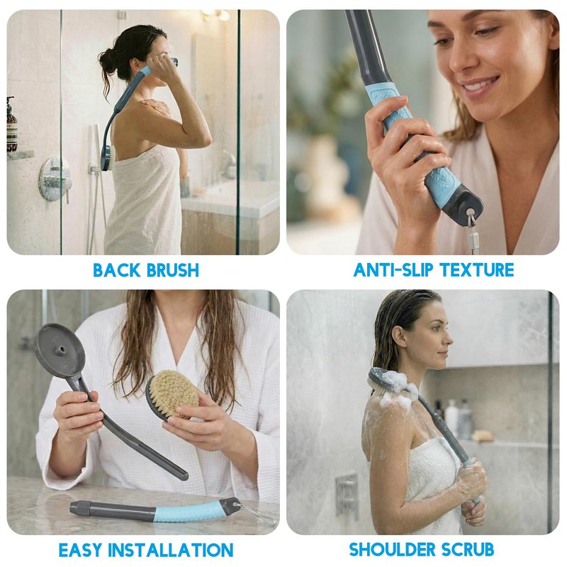 Gobiteli Back Scrubber for Shower, Long Handle Exfoliating Shower Brush for Body for Deep Cleaning, Back Brush for Shower for Men Women(Blue)