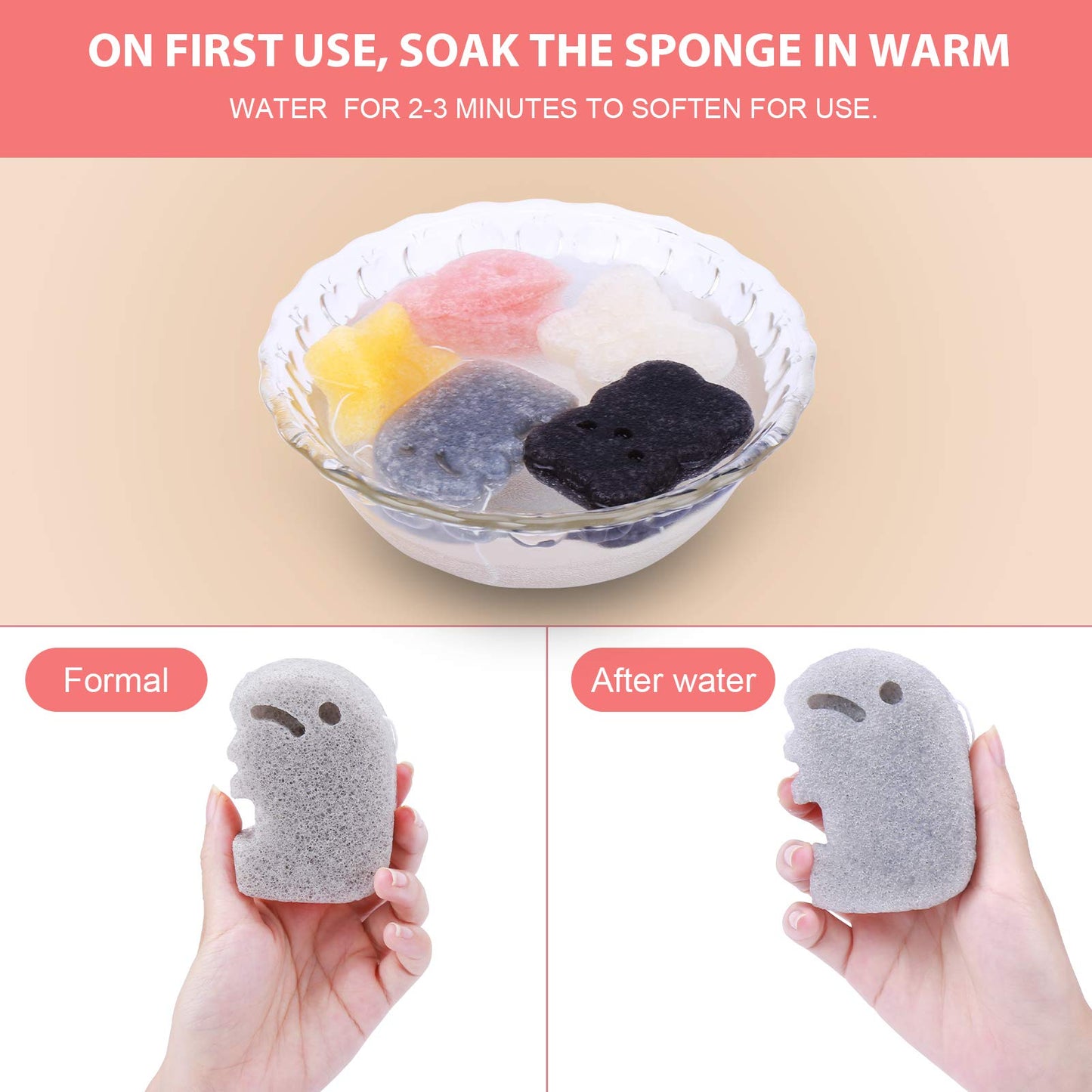 KECUCO 5 Pcs Konjac Baby Sponge for Bathing, Kids Bath Sponges for Infants, Toddler Bath Time, Cute Shapes and Safe Plant-Based Konjac Baby Bath Accessories, 5pcs
