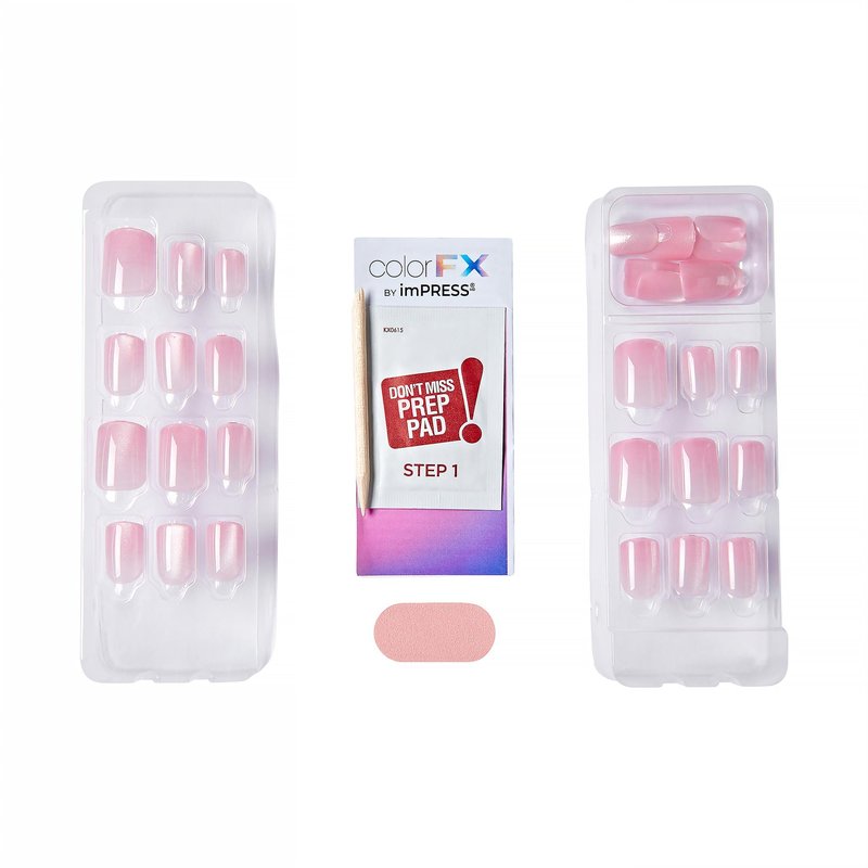 KISS colorFX by imPRESS Valentine’s Day Press On Nails, ‘Cherished’, Pink Short Squoval, IMPROVED adhesive, Up to 10-Day Hold, Nail Kit Includes 30 Fake Nails, Prep Pad, Manicure Stick, Mini Nail File