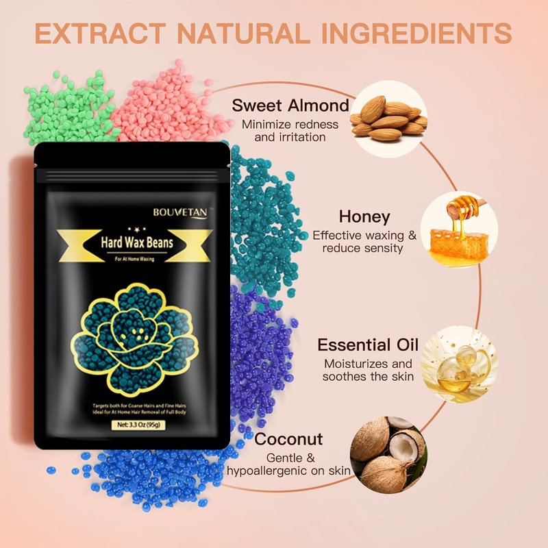 Skiennix Hard Wax Beads - 2.2lb Multi-Color Wax Beans for Full Body & Sensitive Skin Waxing