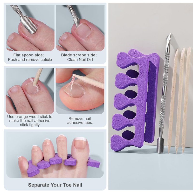 Press On Toenails for Women - 240 Pcs French Tip Set with Nail Glue | 15 Sizes Available