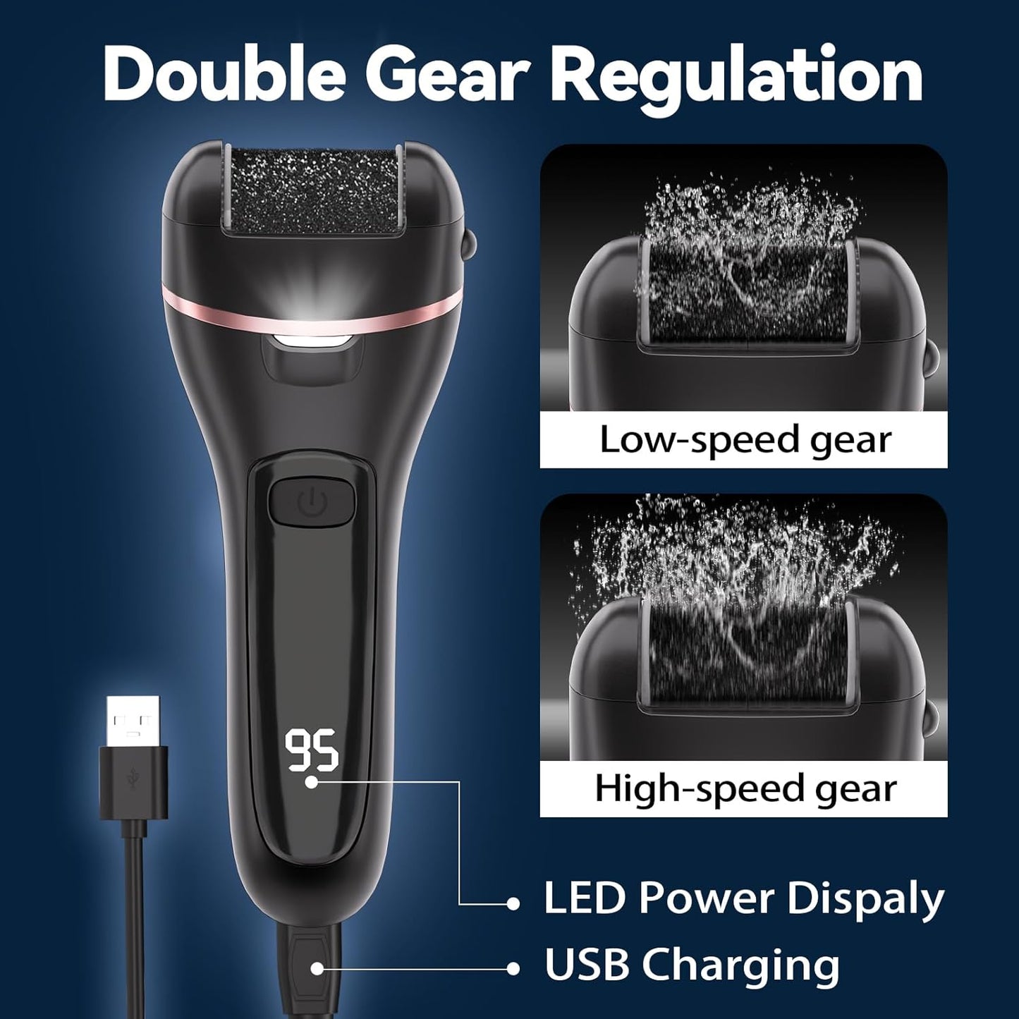 Wea&Hea Electric Callus Remover - 3 Roller Heads, 2 Speed, Rechargeable & Waterproof Pedicure Kit