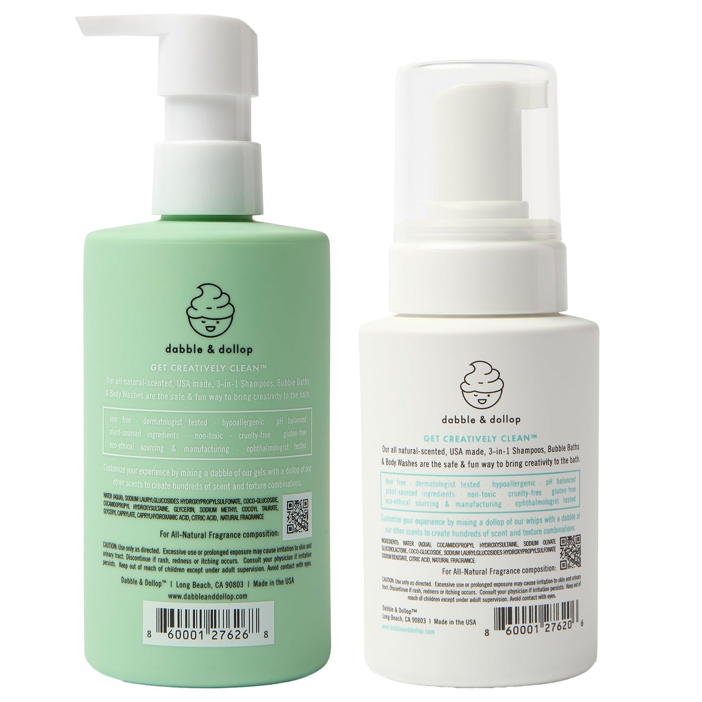 Dabble & Dollop Honeydew + Vanilla Kids 3-in-1 Body Wash, Shampoo & Bubble Bath Bundle – Gel + Foam Whip Set, Tear-Free, Gentle, Natural-Origin, Hypoallergenic and Safe for Sensitive Skin (Pack of 2)
