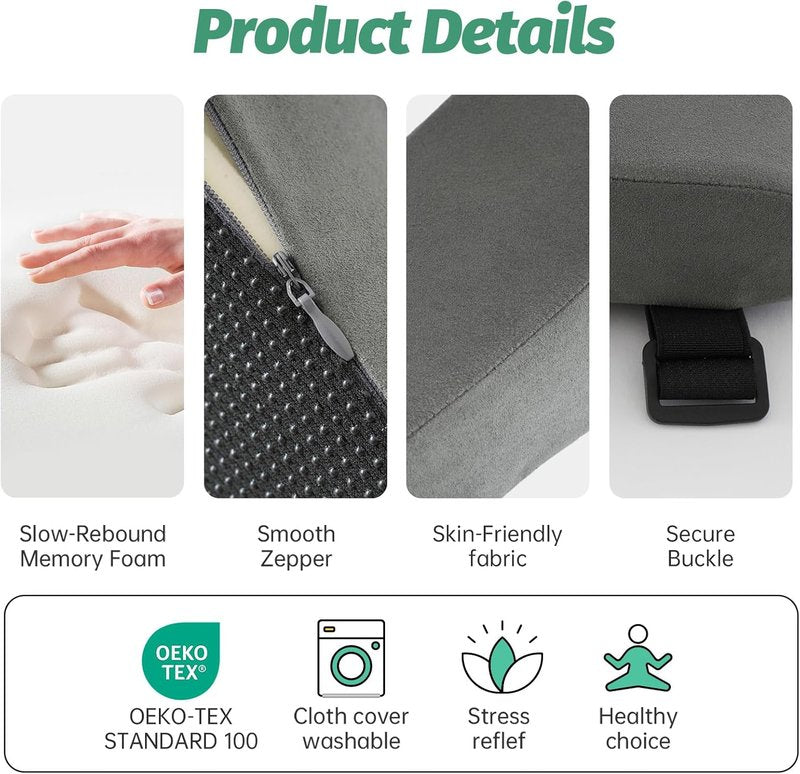 Armrest Cushion for Office Chair - Memory Foam Elbow Support Pads | Set of 2, Non-Slip Straps, Washable Cover