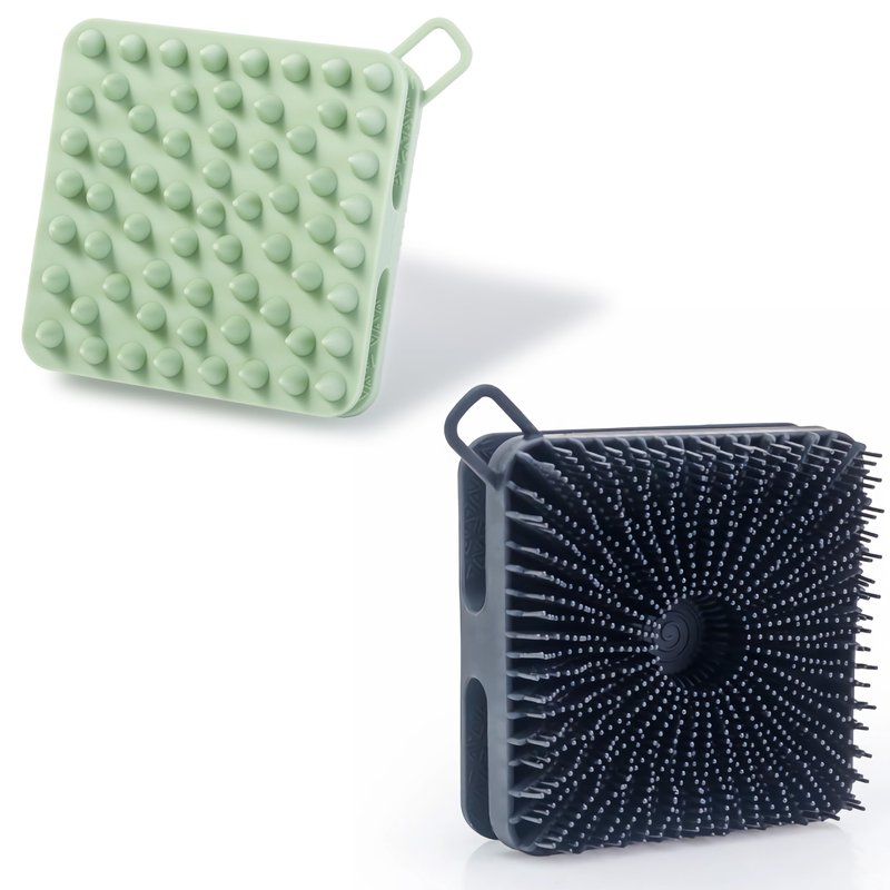 2 PC Silicone Exfoliating Body Scrubber, Silicone Body Shampoo Brush, Soft Silicone Loofah for Sensitive Skin, Shower Silicone Hair Scalp Massager, Easy to Clean, Lather Well(Black&Green)