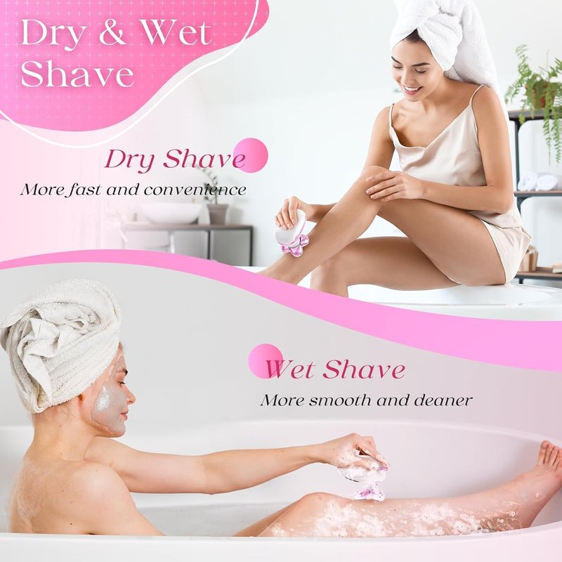 **Electric Razor for Women - Rechargeable Painless Shaver for Legs & Bikini | Wet/Dry Grooming Kit in Light Pink**