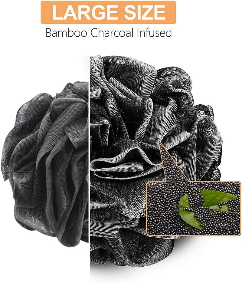 Novosun Loofah Bath Sponge Set - Extra Large Mesh Pouf Scrubber for Exfoliating & Cleansing | Pack of 4, XL 75g