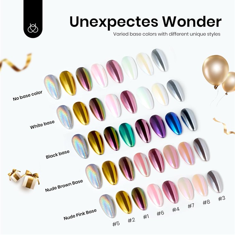 Beetles Chrome Nail Powder - Holographic Aurora Effect in 8 Colors | Iridescent Glitter for Stunning Manicures (1g/Jar)