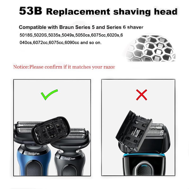 Braun 53B Series 5 Replacement Shaver Head | Compatible Blades for Braun Series 5 & 6 Electric Razors