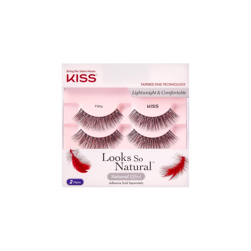 Kiss Looks So Natural False Eyelashes Double Pack, Lightweight & Comfortable, Tapered End Technology, Reusable, Cruelty-Free, Contact Lens Friendly, Style 'Flir', 4 Count (Pack of 1) Fake Eyelashes
