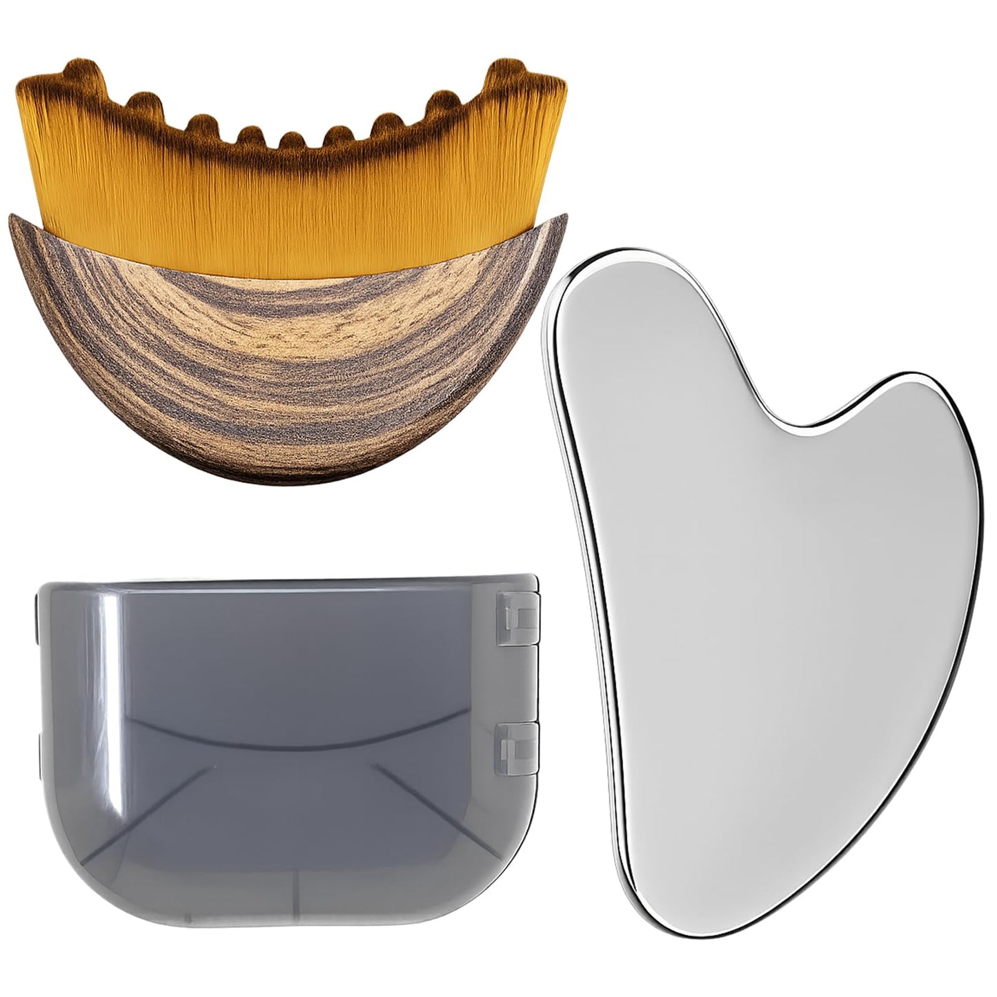 Stainless Steel Gua Sha Tool & Lymphatic Drainage Face Brush Set, TWPER Facial Massage Kit for Jawline Sculpting Puffiness Lifting Relaxation, Contour Face Brush with Storage Case