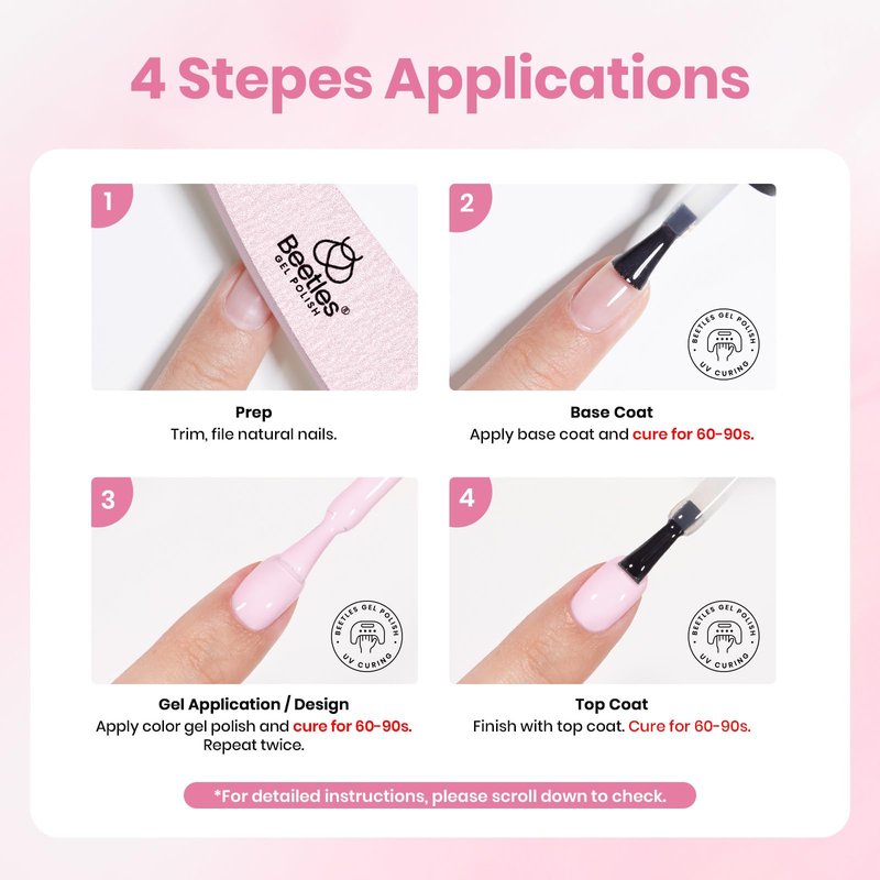Beetles 2 Colors 10ML HEMA-Free White Pink Gel Nail Kit with U V Light, 6 Pcs Sakura Snow Gel Polish Set French Tips DIY Manicure Kit with Base & Top Coat Soak Off Home Salon Travel Gifts for Women