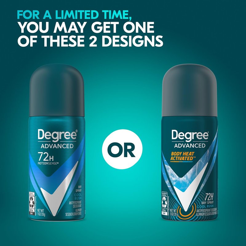 Degree Men’s Travel Deodorant Antiperspirant 6-Pack – 72H Advanced Protection Dry Spray, Cool Rush Scent, 1 Oz Ea