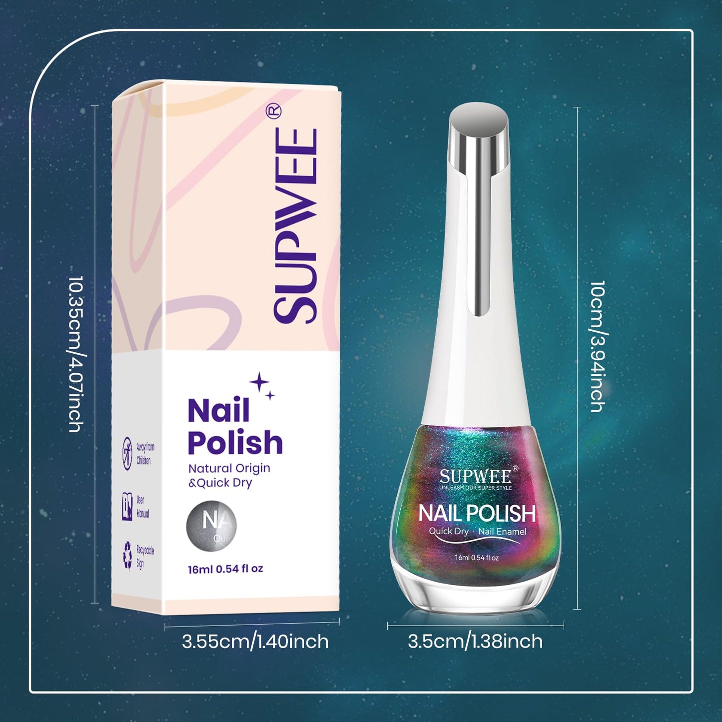 SUPWEE Cat Eye Nail Polish Non Gel with Magnet Quick Dry Cateye Magnetic Nail Polish for Fingernail Air Drying Fast Lacquer Manicure Gift For Women Girls 16ml, 0.54fl oz