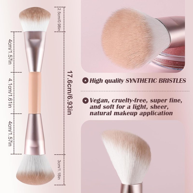 Skiennix Dual Ended Makeup Brush - 2-in-1 Angled Face Sculpting & Fluffy Blush Brush | Premium Synthetic Bristles, Travel-Friendly (Rose Gold)
