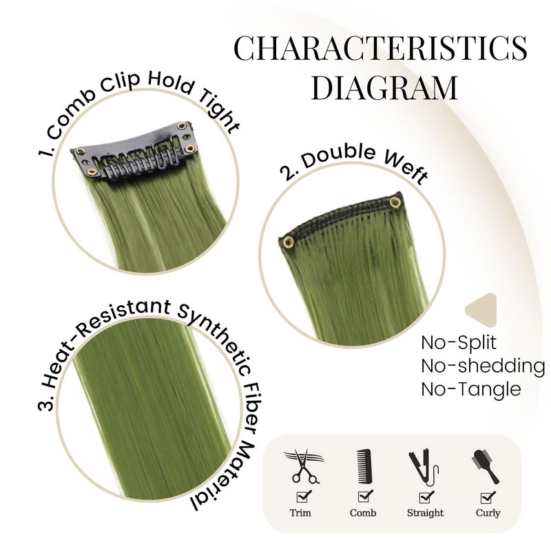 Skiennix 22-Inch Bamboo Green Clip-In Hair Extensions - 10 Pcs Straight Synthetic Hairpieces for Women