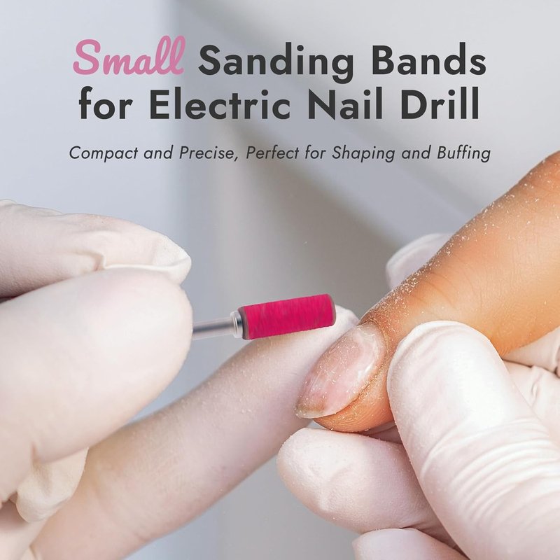 Finea Nail Drill Bits Set - 100 Pc 240 Grit Extra Fine Sanding Bands | Mini 3/32" Mandrel for Efile - Rose Red