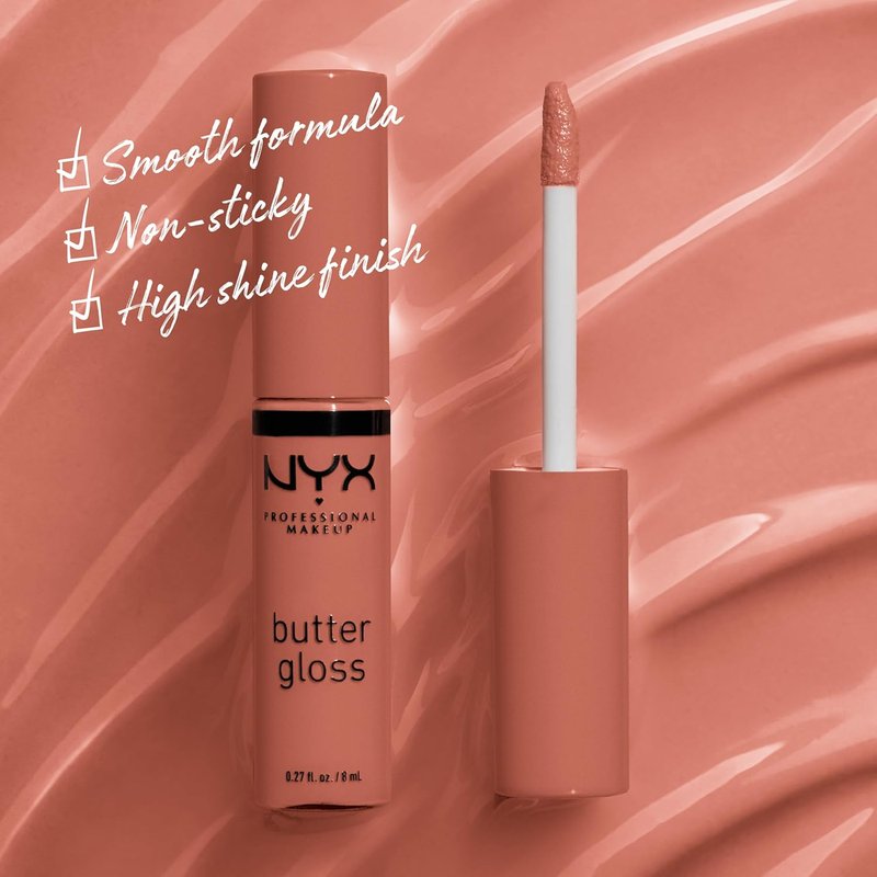 NYX PROFESSIONAL MAKEUP Butter Gloss - Non-Sticky Lip Gloss in Brown Sugar | Sugar High (Peachy Light Nude)