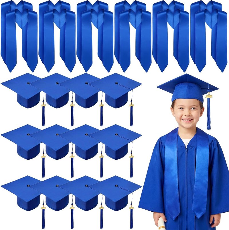 Child Size Graduation Cap and Stole Set - Unisex Preschool Hats with 2026 Tassel | 12 or 24 Pcs