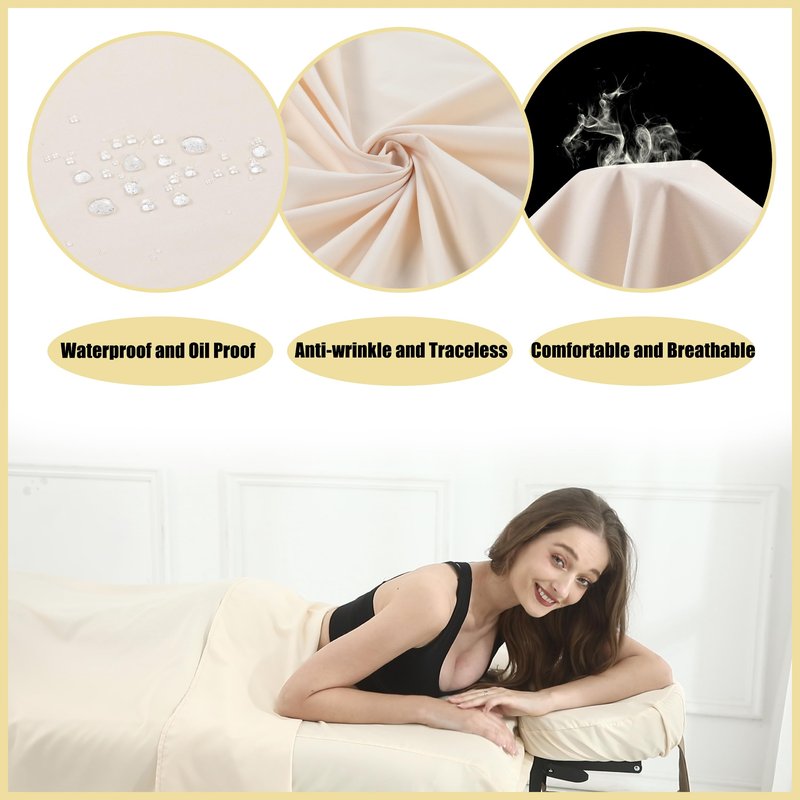 Microfiber Massage Table Sheet Set 3-Piece, Soft Wrinkle-Free Bed Cover, Includes Fitted Sheet, Flat Sheet, and Face Cradle Cover for Spa, Salon, Tattoo (Beige)