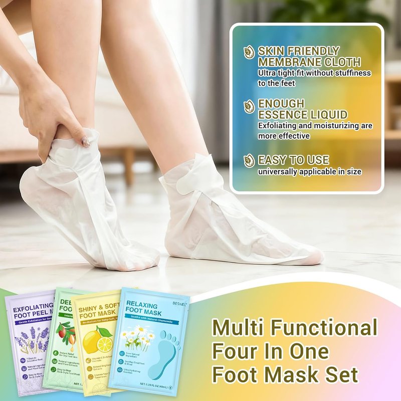 Moisturizing Foot Mask - Hydrating Socks for Dry Cracked Feet | 8 Pack, 4 Styles