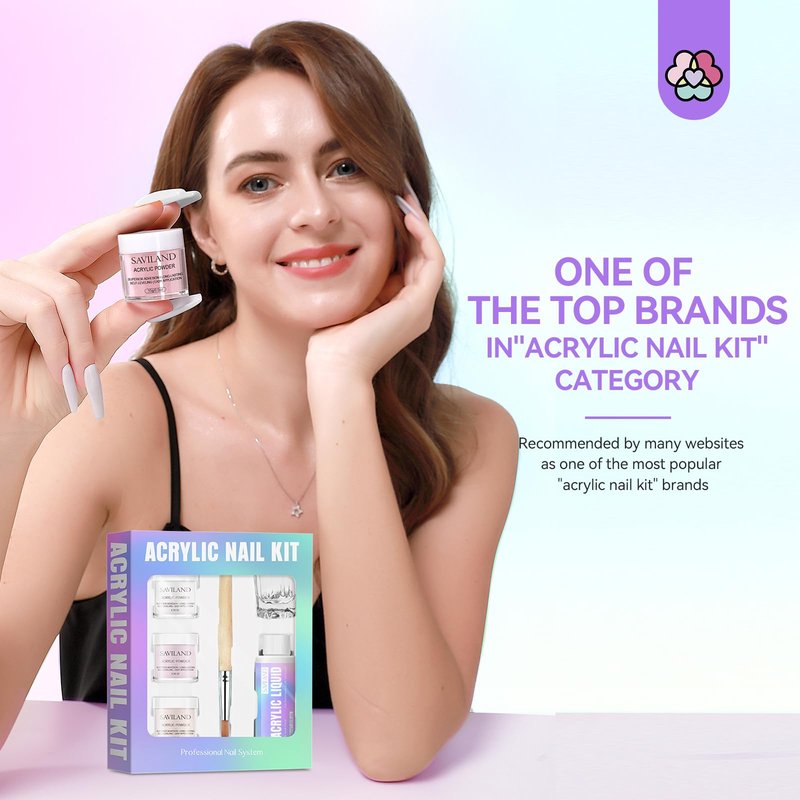 SAVILAND Acrylic Nail Kit for Beginners: Clear Nudes Pink Acrylic Powder and Liquid Set with #12 Acrylic Nail Brush Cuticle Oil Pen Forms Tools Extension Nail Kit with Everything Home DIY