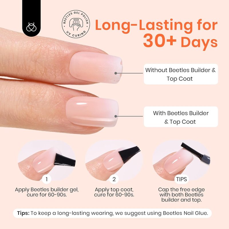 Beetles Ombre Short Square Press-On Nails - 224 Pcs Peach Ombre | 16 Sizes, Reusable & Easy DIY Nail Tips