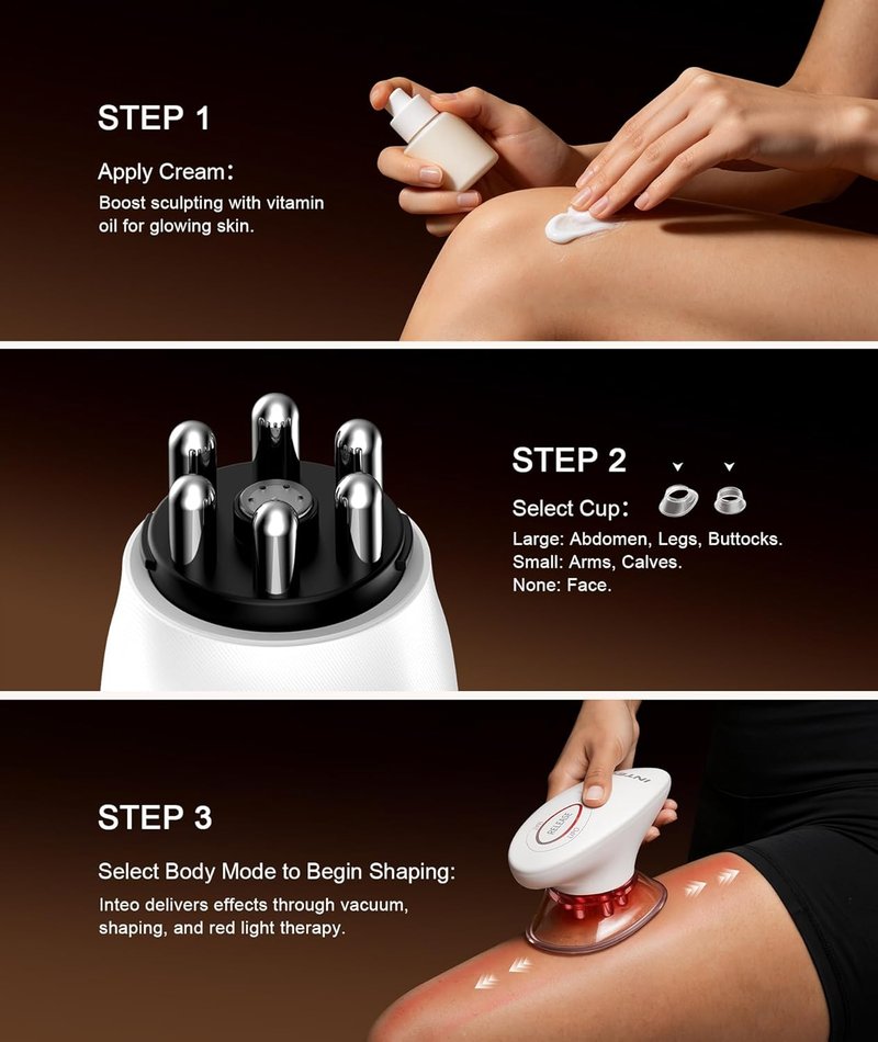INTEO 3 in 1 Face & Body Sculpting Machine - Rechargeable Contouring Device with Red Light Therapy | Home Spa Essential