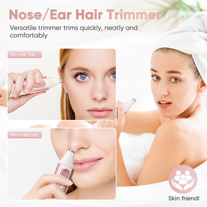 Ear and Nose Hair Trimmer Clipper - 2026 Professional Painless Eyebrow & Facial Hair Trimmer for Men Women, Battery-Operated Trimmer with IPX7 Waterproof, Dual Edge Blades for Easy Cleansing Rose Pink