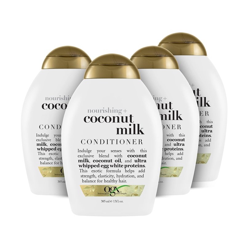 OGX Nourishing Coconut Moisturizing Conditioner for Strong & Healthy Hair, with Coconut Oil & Egg White Protein, Paraben-Free, Sulfate-Free, 13 oz (Pack of 4)