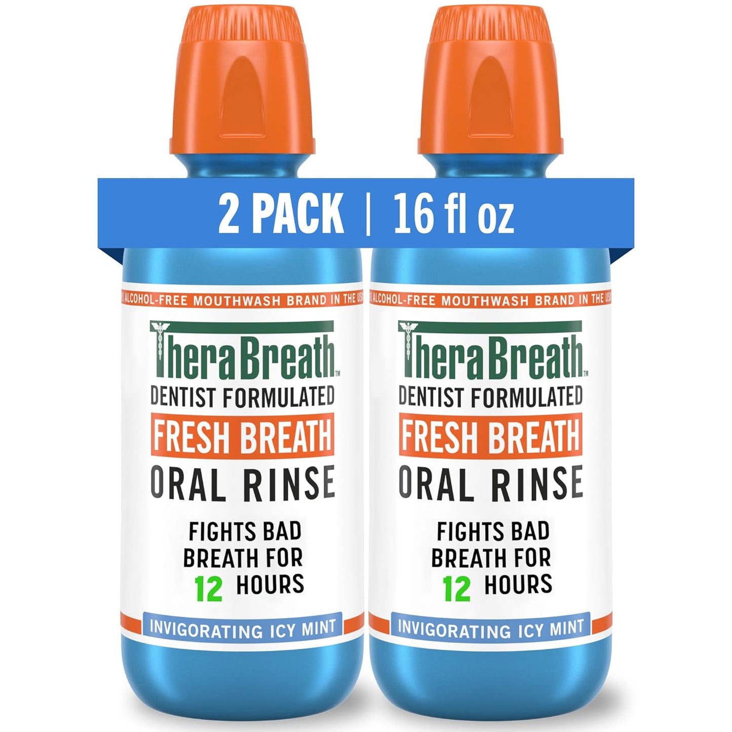 TheraBreath Fresh Breath Mouthwash - Icy Mint Flavor, Alcohol-Free, 16 Fl Oz | Pack of 2
