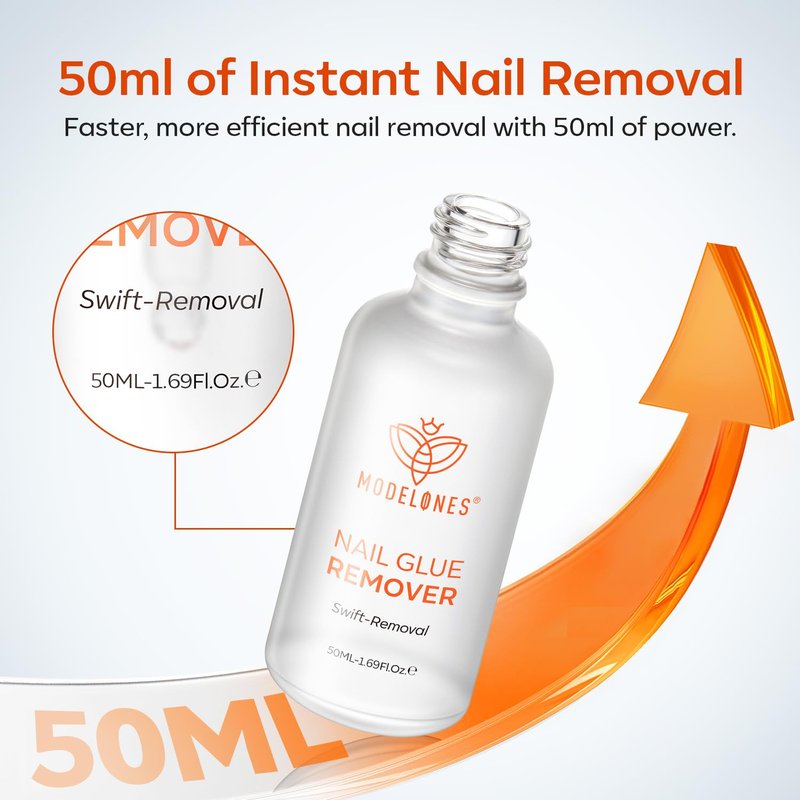 Modelones 50 ML Nail Glue Remover for Base Coat Press On Nails, Upgrade Clear Stick On Nails Remover for Acrylic Tips, Nail Polish Remover with Wood Stick