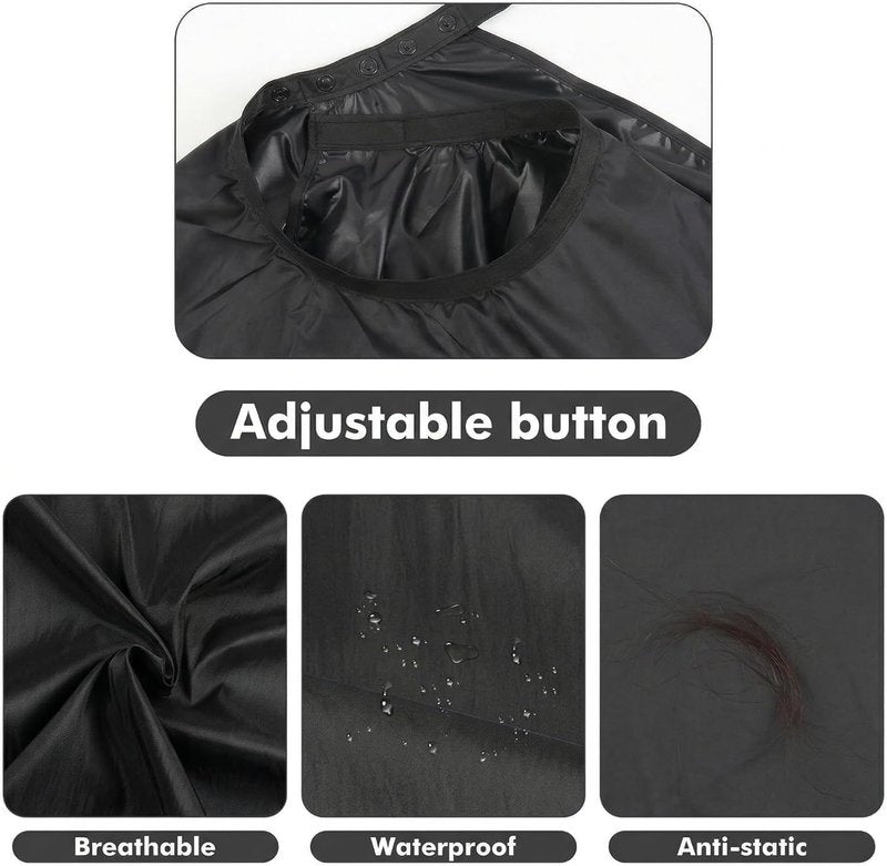 Hair Cutting Cape Set - Waterproof Anti-Static Barber Cape with Neck Brush & Disposable Paper | 57" x 51" (Black)