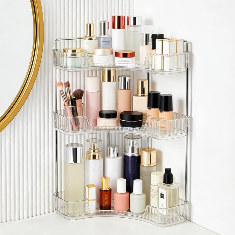 Corner Bathroom Counter Organizer - 3-Tier Clear Vanity Shelf for Makeup & Spice Storage