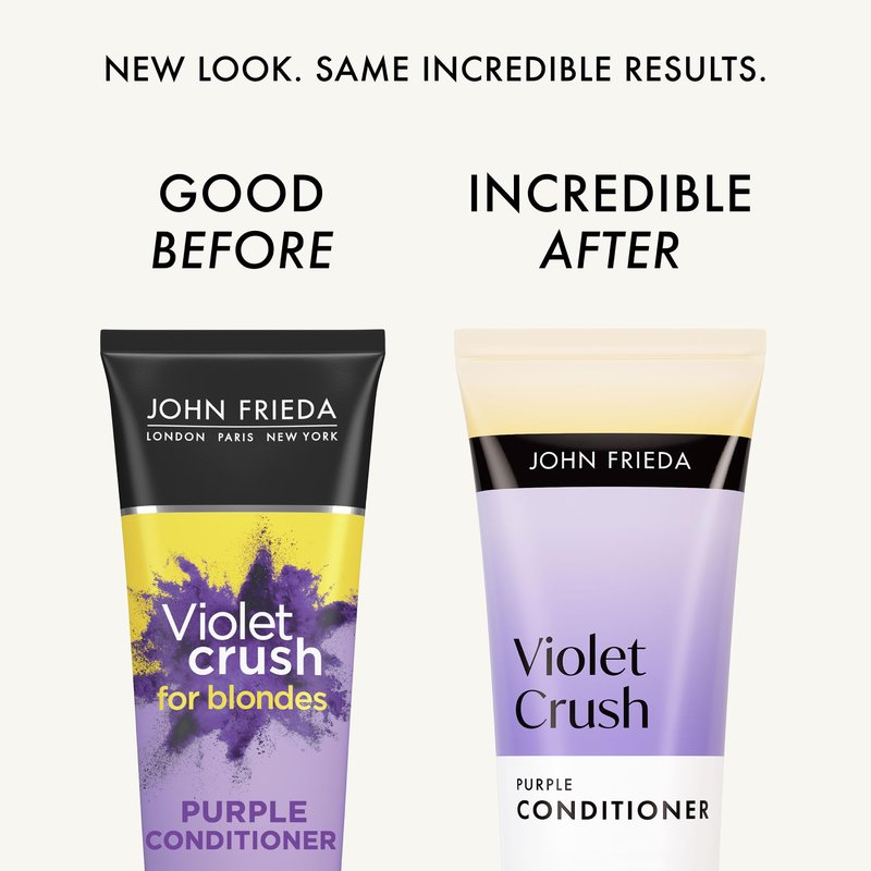 John Frieda Violet Crush Purple Conditioner, Purple Conditioner for Blonde Hair, Crushed Violet Pigments Neutralize Brassy Tones for Cooler, Brighter Blonde, 8.3 Oz
